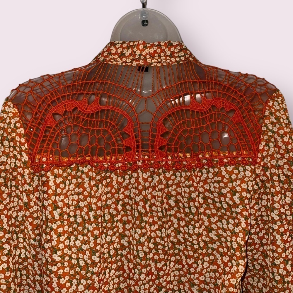 Cowgirl Floral Button Front Blouse Orange Western Top M - Picture 8 of 8